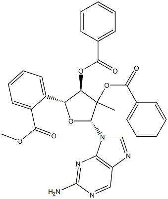 9-(2,3,5-三-O-苯甲酰基-2-C-甲基-BETA-D-呋喃核糖基)-9H-嘌呤-2-胺, 1345969-99-4, 结构式