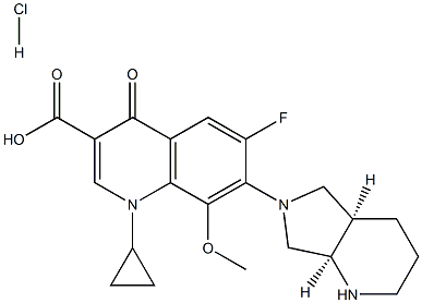 3-Quinolinecarboxylic acid, 1-cyclopropyl-6-fluoro-1,4-dihydro-8-Methoxy-7-[(4aR,7aR)-octahydro-6H-pyrrolo[3,4-b]pyridin-6-yl]-4-oxo-, hydrochloride (1:1), rel- Struktur