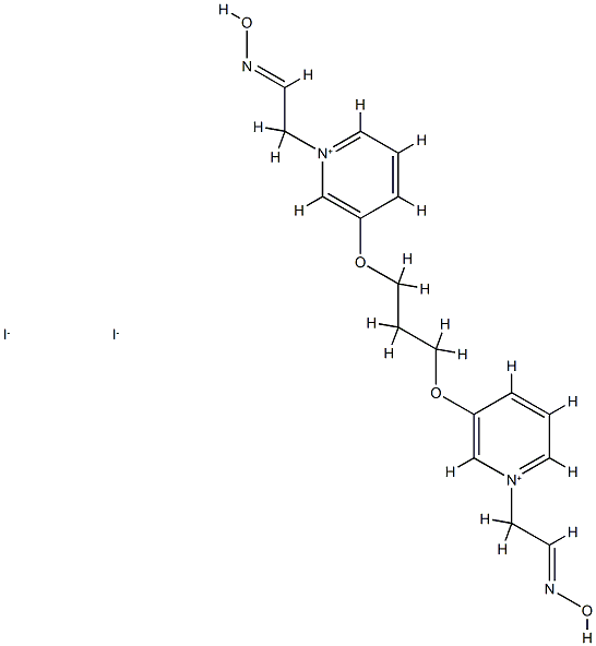 3,3'-[(プロパン-1,3-ジイル)ビスオキシ]ビス[2-[(ヒドロキシイミノ)メチル]-1-メチルピリジニウム]·2ヨージド 化学構造式