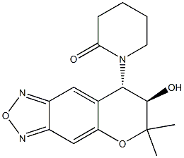 rel-1-[(7,8-ジヒドロ-7α*-ヒドロキシ-6,6-ジメチル-6H-ピラノ[2,3-f]-2,1,3-ベンゾオキサジアゾール)-8β*-イル]ピペリジン-2-オン 化学構造式