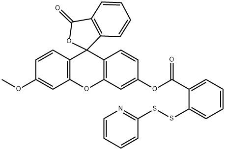 2-(2-ピリジルジチオ)安息香酸6-メトキシ-3′-オキソスピロ[9H-キサンテン-9,1′(3′H)-イソベンゾフラン]-3-イル 化学構造式