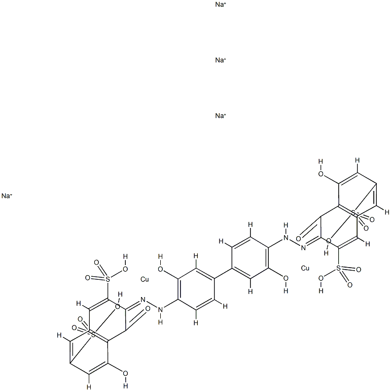 tetrasodium [mu-[[3,3'-[(3,3'-dihydroxy[1,1'-biphenyl]-4,4'-diyl)bis(azo)]bis[4,5-dihydroxynaphthalene-2,7-disulphonato]](8-)]]dicuprate(4-) Structure