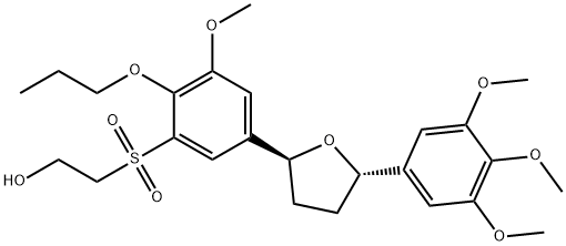テトラヒドロ-2α-[3-メトキシ-4-プロポキシ-5-[(2-ヒドロキシエチル)スルホニル]フェニル]-5β-(3,4,5-トリメトキシフェニル)フラン 化学構造式