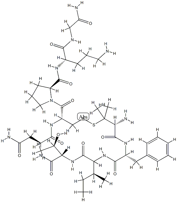 Oxytocin, penicillamine(1)-phenylalanyl(2)-threonyl(4)-ornithine(8)- Structure