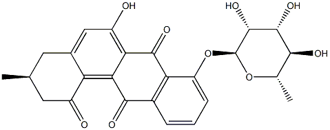 (S)-8-[(6-デオキシ-α-L-マンノピラノシル)オキシ]-3,4-ジヒドロ-6-ヒドロキシ-3β-メチルベンゾ[a]アントラセン-1,7,12(2H)-トリオン 化学構造式