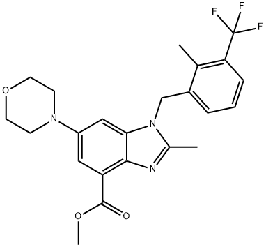 methyl 2-methyl-1-(2-methyl-3-(trifluoromethyl)benzyl)-6-morpholino-1H-benzo[d]imidazole-4-carboxy 结构式
