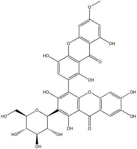 2-(β-D-Glucopyranosyl)-1,1',3,4',6,7,8'-heptahydroxy-6'-methoxy[4,2'-bi[9H-xanthene]]-9,9'-dione Structure