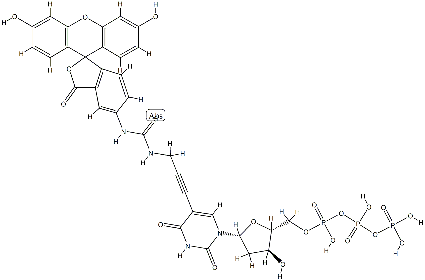 2'-Deoxy-5-[3-[[[(3',6'-dihydroxy-3-oxospiro[isobenzofuran-1(3H),9'-[9H]xanthen]-5-yl)aMino]thioxoMethyl]aMino]-1-propynyl]uridine 5'-(Tetrahydrogen Triphosphate) Struktur