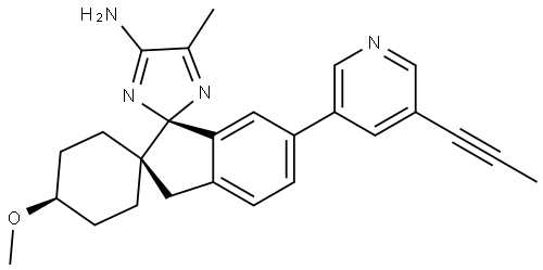 Dispiro[cyclohexane-1,2'-[2H]indene-1'(3'H),2''-[2H]iMidazol]-4''-aMine, 4-Methoxy-5''-Methyl-6'-[5-(1-propyn-1-yl)-3-pyridinyl]-, (1α,1'R,4β)- Structure