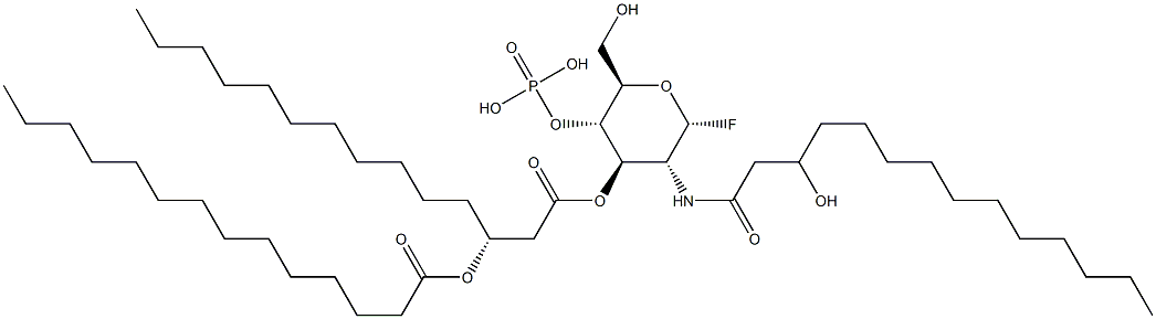 2-deoxy-2-((3R)-3-hydroxytetradecanamido)-3-O-((3-tetradecanoyloxy)tetradecanoyl)glucopyranosyl fluoride 4-(dihydrogen phosphate) Structure