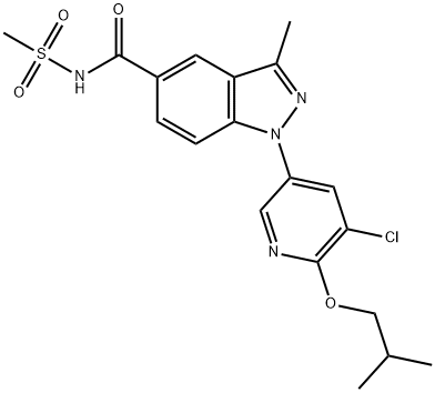 1-[5-CHLORO-6-(2-METHYLPROPOXY)PYRIDIN-3-YL]-3-METHYL-N-METHYLSULFONYLINDAZOLE-5-CARBOXAMIDE, 1387633-03-5, 结构式