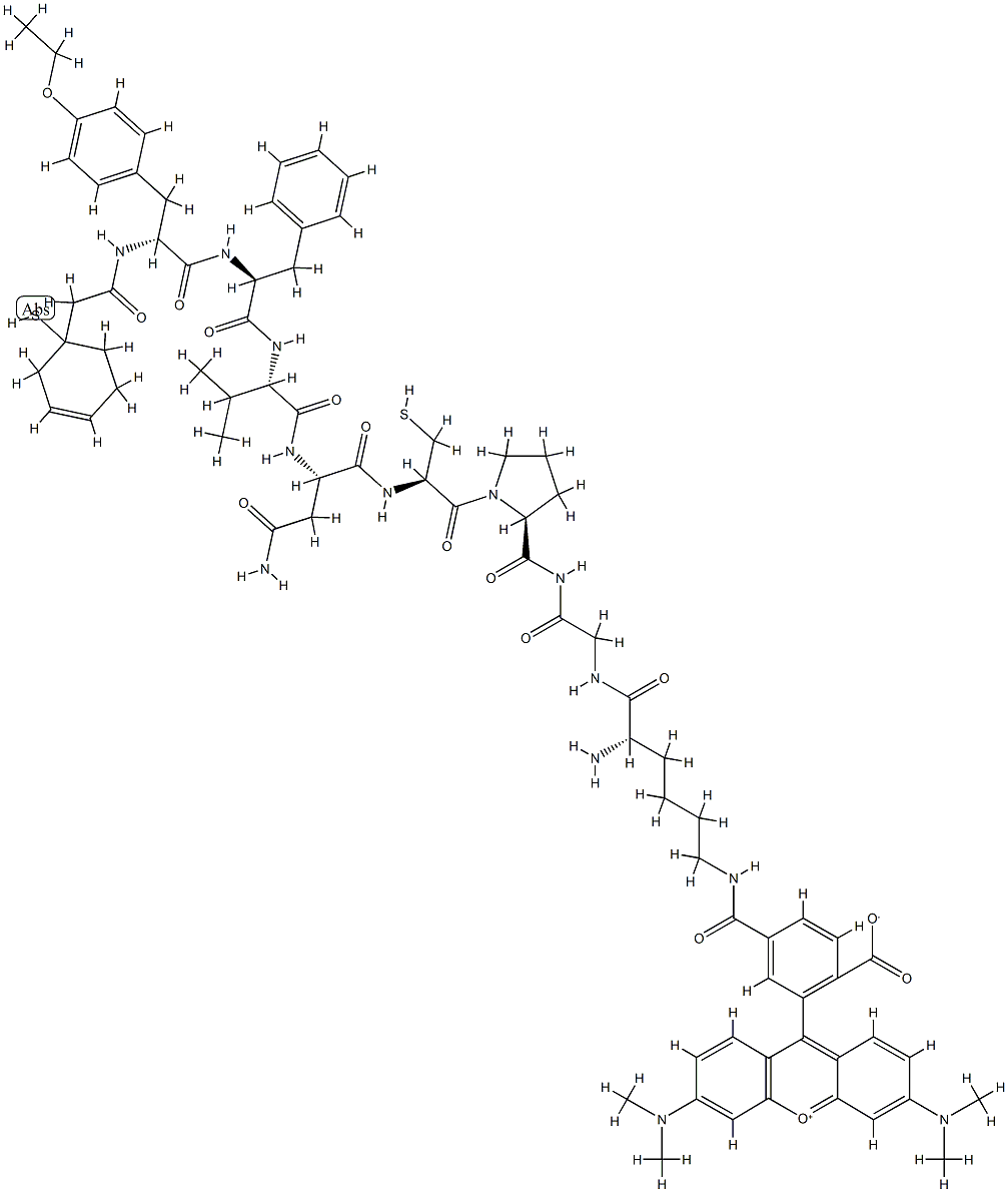 vasopressin, 1-(beta-mercapto-beta,beta-cyclopentamethylene propionic acid)-(O-ethyl)Tyr(2)-Val(4)-Lys(8)-N(6)-carboxytetramethylrhodamine- Struktur