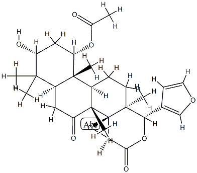(13α,17aα)-1α-Acetoxy-14β,15β:21,23-diepoxy-3α-hydroxy-4,4,8-trimethyl-D-homo-24-nor-17-oxa-5α-chola-20,22-diene-7,16-dione 结构式