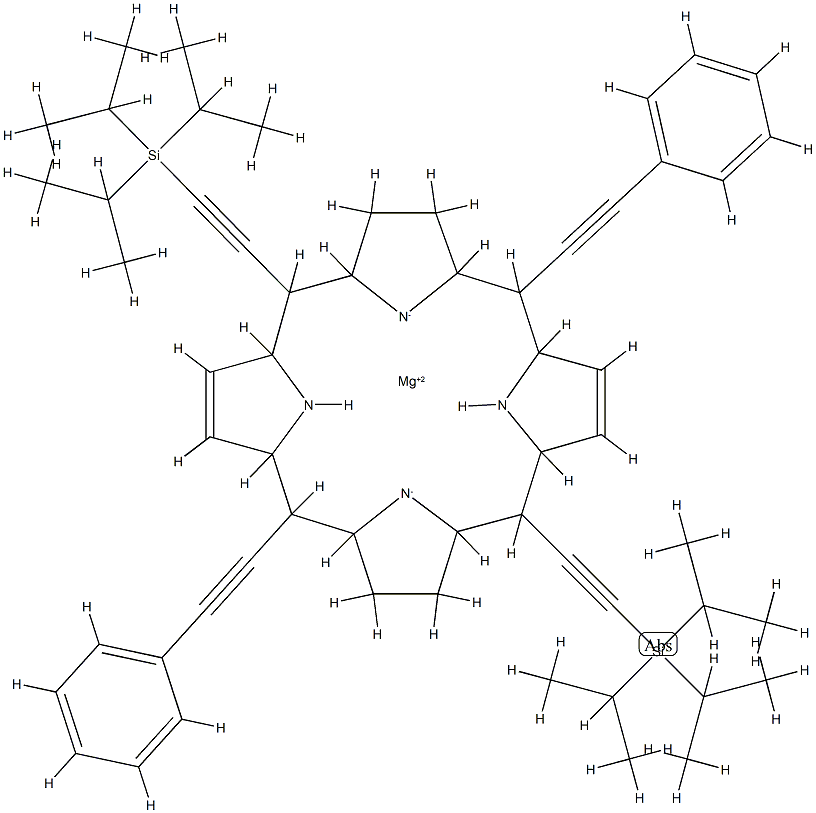 [5,15-ビス(フェニルエチニル)-10,20-ビス(トリイソプロピルシリル)エチニル]ポルフィリナト]マグネシウム(II) 化学構造式