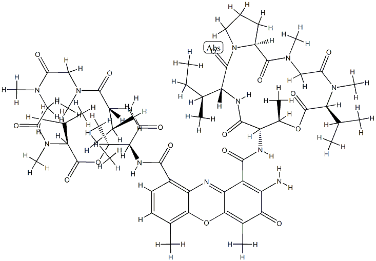 Actinocinedioyl[cyclo(L-Thr*-D-aIle-N-methyl Gly-N-methyl Gly-N-methyl-L-Val-)]cyclo(L-Thr*-D-aIle-L-Pro-N-methyl Gly-N-methyl-L-Val-) 结构式