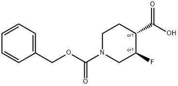 (3,4)-trans-1-(benzyloxycarbonyl)-3-fluoropiperidine-4-carboxylic acid Structure