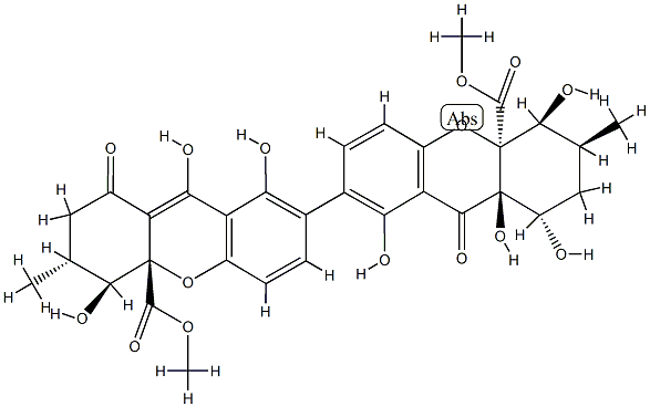 (1S,3'R,4'S,4'aS)-1,2,2',3,3',4,4',9,9',9a-Decahydro-1,1',4α,4',8,8',9aα-heptahydroxy-3α,3'-dimethyl-9,9'-dioxo-7,7'-bi(4aH-xanthene)-4aβ,4'a-dicarboxylic acid dimethyl ester 结构式