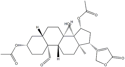 3β,15β-ビス(アセチルオキシ)-14-ヒドロキシ-19-オキソ-5α-カルダ-20(22)-エノリド 化学構造式