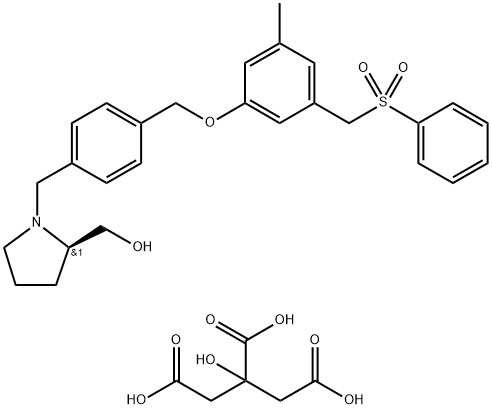 (2R)-1-[[4-[[3-甲基-5-[(苯磺酰基)甲基]苯氧基]甲基]苯基]甲基]-2-吡咯烷甲醇柠檬酸盐,1415562-83-2,结构式