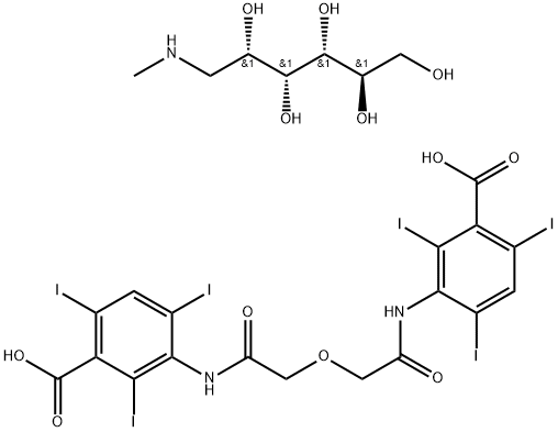 2(1-デオキシ-1-(メチルアミノ)-D-グルシトール)·3,3'-[オキシビス[(1-オキソ-2,1-エタンジイル)イミノ]]ビス[2,4,6-トリヨード安息香酸] 化学構造式