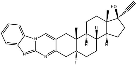 17-β-Hydroxy-17-α-ethynyl-5-α-androstano[3,2-β]pyrimido[1,2-α]benzimidazole Struktur