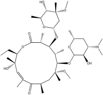 (10E)-10,11-ジデヒドロ-11-デオキシ-6-O-メチルエリスロマイシン 化学構造式