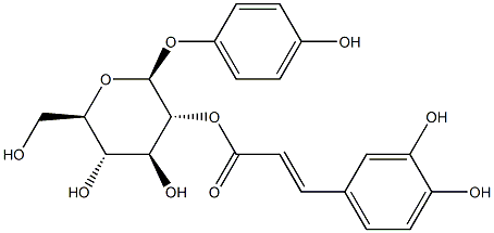 4-ヒドロキシフェニル2-O-(3,4-ジヒドロキシシンナモイル)-β-D-グルコピラノシド 化学構造式