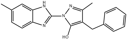 4-ベンジル-3-メチル-1-(5-メチル-1H-ベンゾイミダゾール-2-イル)-1H-ピラゾール-5-オール 化学構造式