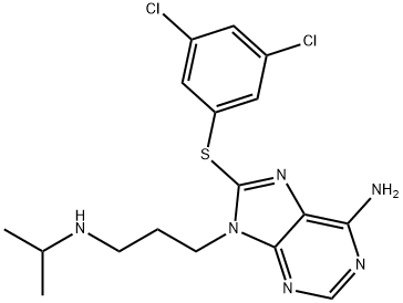 8-(3,5-ジクロロフェニルチオ)-9-[3-(イソプロピルアミノ)プロピル]-9H-プリン-6-アミン 化学構造式