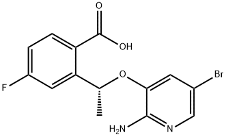 Benzoic acid, 2-[(1R)-1-[(2-amino-5-bromo-3-pyridinyl)oxy]ethyl]-4-fluoro-,1454849-17-2,结构式