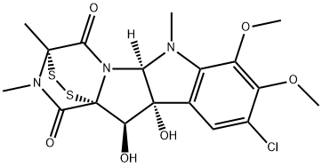 3,11a-Epidithio-11aH-pyrazino1,2:1,5pyrrolo2,3-bindole-1,4-dione, 9-chloro-2,3,5a,6,10b,11-hexahydro-10b,11-dihydroxy-7,8-dimethoxy-2,3,6-trimethyl-, (3R,5aR,10bS,11R,11aR)- Struktur