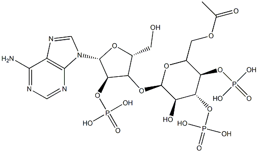 3′-O-(6-O-アセチル-3-O,4-O-ジホスホノ-α-D-グルコピラノシル)アデノシン2′-りん酸 化学構造式
