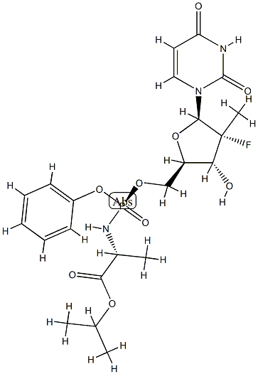 D-Alanine, N-[[P(S),2'R]-2'-cyano-2'-deoxy-2'-Methyl-P-phenyl-5'-cytidylyl]-, 1-Methylethyl ester Structure