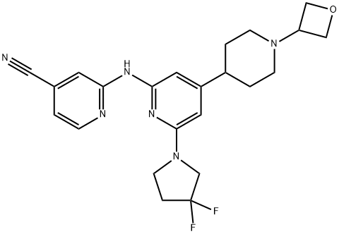 2-[[4-[1-(オキセタン-3-イル)ピペリジン-4-イル]-6-(3,3-ジフルオロ-1-ピロリジニル)-2-ピリジル]アミノ]ピリジン-4-カルボニトリル 化学構造式