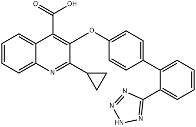 2-シクロプロピル-3-[[2′-(1H-テトラゾール-5-イル)-1,1′-ビフェニル-4-イル]オキシ]キノリン-4-カルボン酸 化学構造式