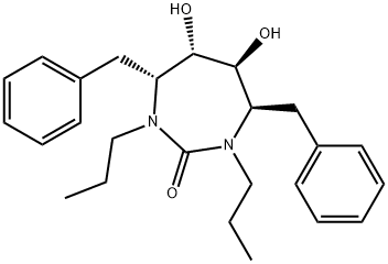 2H-1,3-Diazepin-2-one, hexahydro-5,6-dihydroxy-4,7-bis(phenylmethyl)-1 ,3-dipropyl-, (4R,5S,6S,7R)- Structure