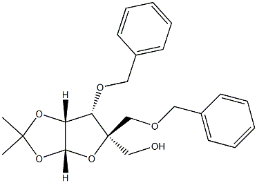 3-O-ベンジル-4-C-[(ベンジルオキシ)メチル]-1,2-O-イソプロピリデン-β-L-リキソフラノース 化学構造式