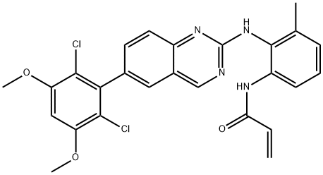 N-[2-[6-(2,6-ジクロロ-3,5-ジメトキシフェニル)キナゾリン-2-イルアミノ]-3-メチルフェニル]アクリルアミド 化学構造式
