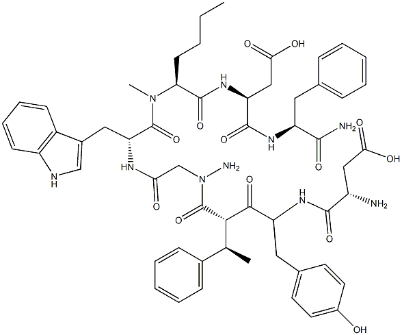 L-Asp-O-スルホ-L-Tyr-[(βR)-β-メチル-L-Phe-]-Gly-L-Trp-N-メチル-L-Nle-L-Asp-L-Phe-NH2 化学構造式