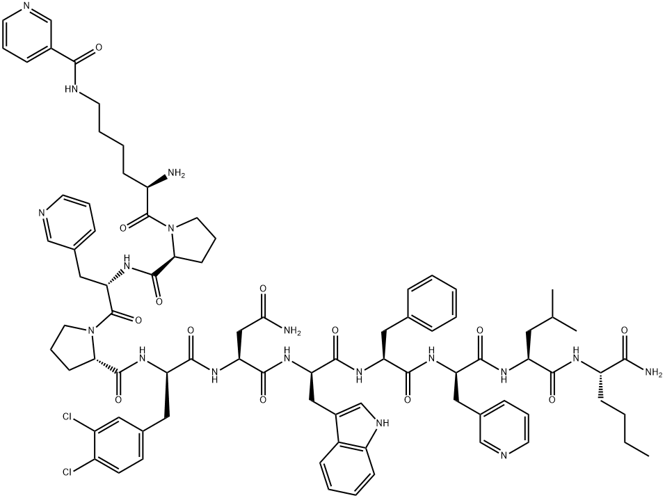 (D-LYS(NICOTINOYL)1,Β-(3-PYRIDYL)-ALA3,3,4-DICHLORO-D-PHE5,ASN6,D-TRP7,Β-(3-PYRIDYL)-D-ALA9,NLE11)-SUBSTANCE P, 154427-06-2, 结构式