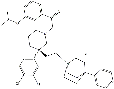 1-Azoniabicyclo[2.2.2]octane,1-[2-[(3R)-3-(3,4-dichlorophenyl)-1-[2-[3-(1-methylethoxy)phenyl]acetyl]-3-piperidinyl]ethyl]-4-phenyl-,chloride (1:1) Struktur