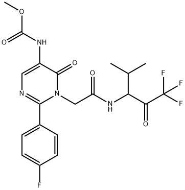 2-(4-fluorophenyl)-5-((methoxycarbonyl)amino)pyrimidin-4-one-3-ethanoylvaline-trifluoromethylketone Structure