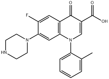 3-Quinolinecarboxylic acid, 6-fluoro-1,4-dihydro-1-(2-methylphenyl)-4- oxo-7-(1-piperazinyl)- Structure