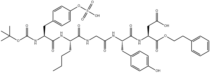 t-butyloxycarbonyl-sulfotyrosyl-norleucyl-glycyl-tyrosyl-aspartyl-2-phenylethyl ester Structure