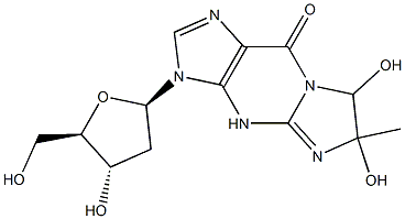 3-(2-deoxypentofuranosyl)-3,5,6,7-tetrahydro-6,7-dihydroxy-6-methyl-9H-imidazo(1,2-a)purin-9-one 化学構造式