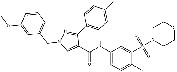 1-[(3-メトキシフェニル)メチル]-N-[4-メチル-3-(モルホリン-4-スルホニル)フェニル]-3-(4-メチルフェニル)ピラゾール-4-カルボキサミド 化学構造式