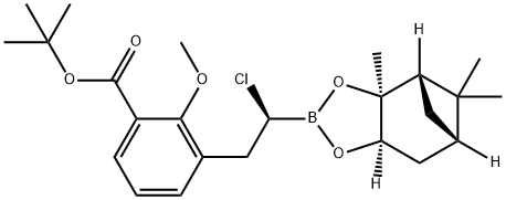 [(1S)-2-(3-tert-butoxycarbonyl-2-methoxy-phenyl)-1-chloro-ethyl]boronic acid (+)-pinanediolato diester Struktur
