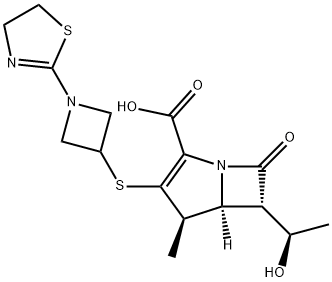 (4R,5S,6S)-6-[(1R)-1-ヒドロキシエチル]-4-メチル-7-オキソ-3-[[1-(4,5-ジヒドロチアゾール-2-イル)アゼチジン-3-イル]チオ]-1-アザビシクロ[3.2.0]ヘプタ-2-エン-2-カルボン酸 化学構造式