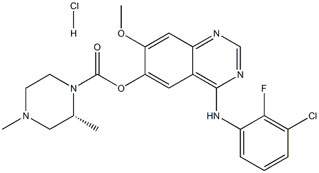 (R)-4-((3-chloro-2-fluorophenyl)amino)-7-methoxyquinazolin-6-yl 2,4-dimethylpiperazine-1-carboxylate hydrochloride salt Struktur