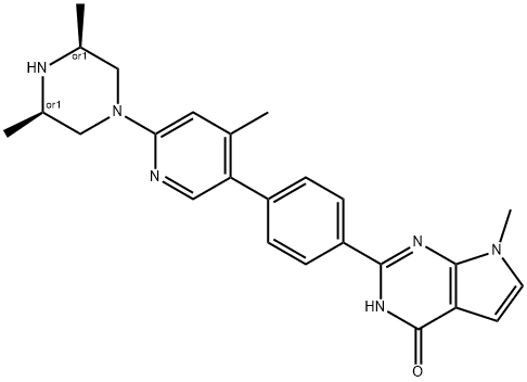 REL-2-[4-[6-[(3R,5S)-3,5-二甲基-1-哌嗪基]-4-甲基-3-吡啶基]苯基]-3,7-二氢-7-甲基-4H-吡咯并[2,3-D]嘧啶-4-酮, 1645286-75-4, 结构式